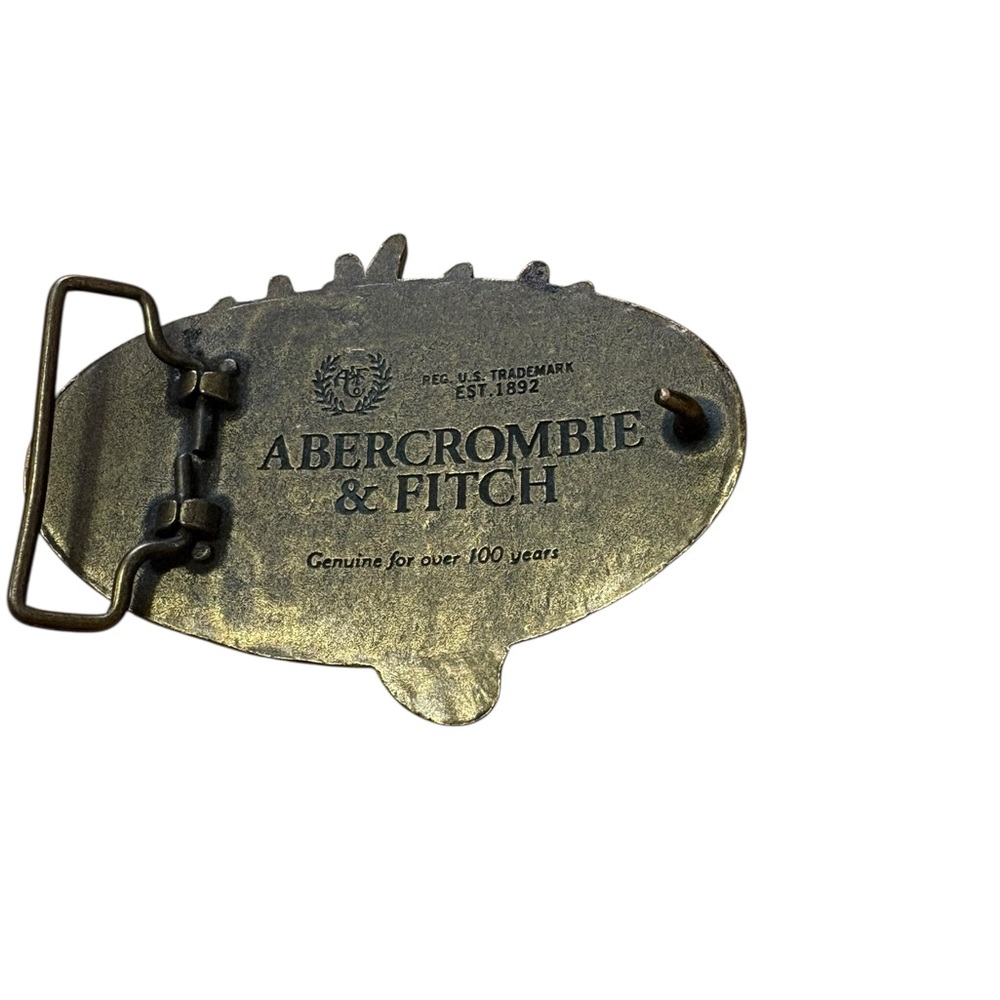 ABERCROMBIE & FITCH 100 YEARS ANNIVERSARY SOLID BRASS MOOSE BELT BUCKLE VINTAGE - Picture 4 of 6